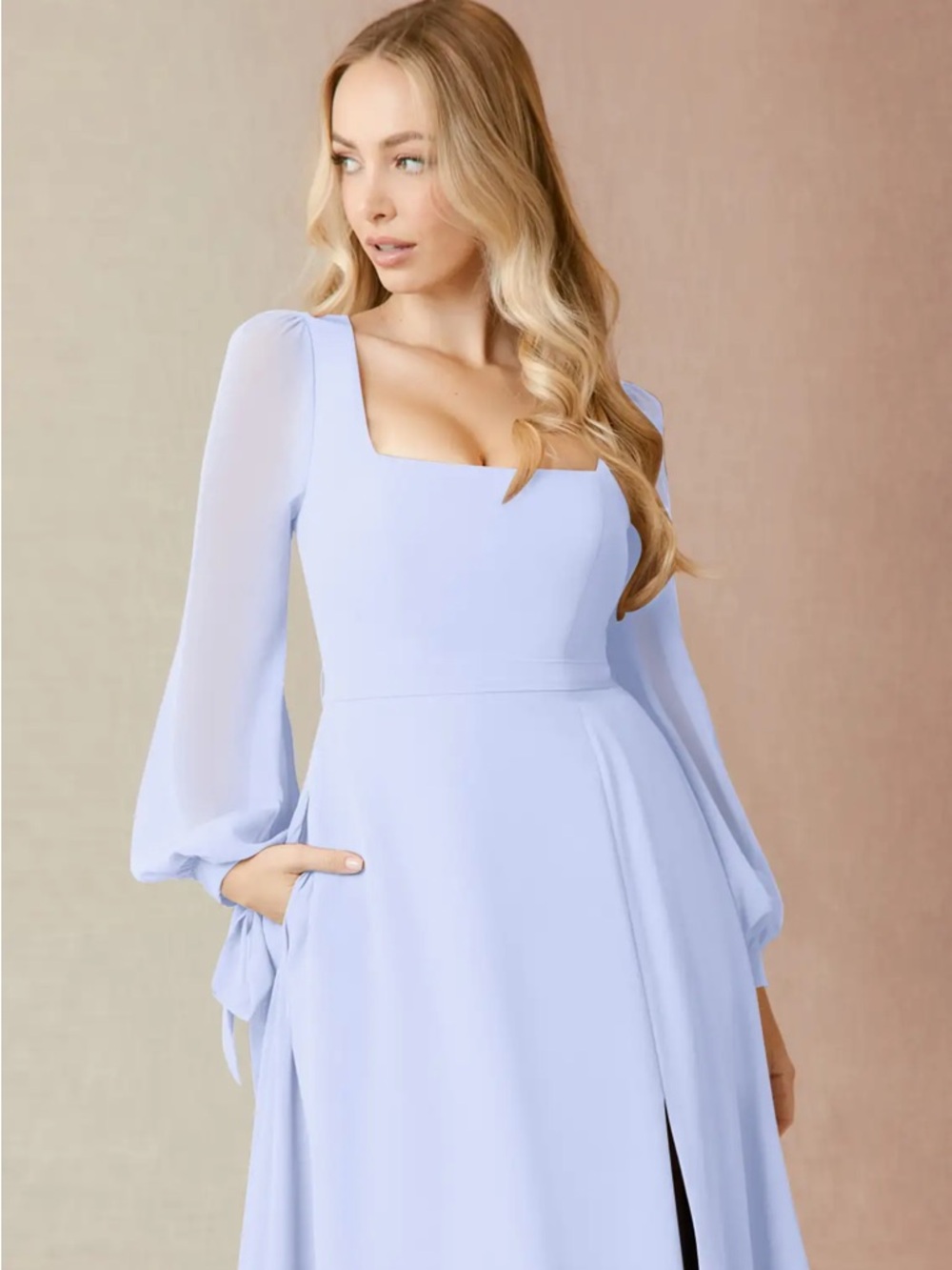 Azazie Dusty Lavender Long Sleeve Slit Dress